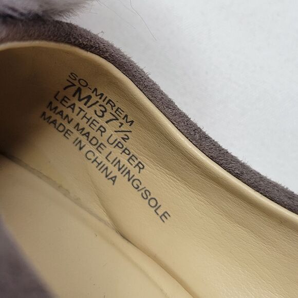 7 SOLE SOCIETY suede pom pointed leather block heel pointy flats w/ faux fur - Picture 9 of 14